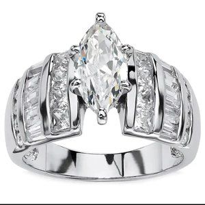 Marquise Engagement Ring, Baguette Wedding Ring, Luxury Vintage Ring, Bling Ring
